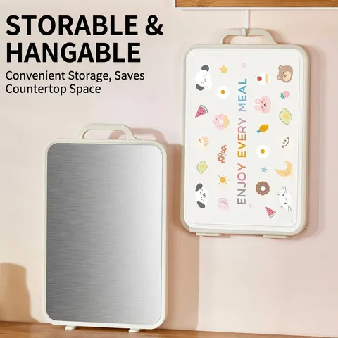 Double-Sided Stainless Steel And PP Cutting Board Antibacterial Mildew Proof Chopping Board With Handle For Kitchen Baby Food