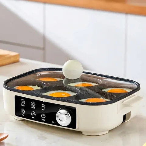Electric Breakfast Machine Non-stick Coating Egg Burger Pancake Maker Dual Power Household Multi-functional Cooking Pot PP Material