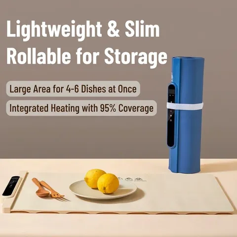 Flexible Silicone Food Warming Mat Electric Heating Tray Fast Heating With Adjustable Temperature Portable Rollable Heating Pad For Dining Table Home Kitchen