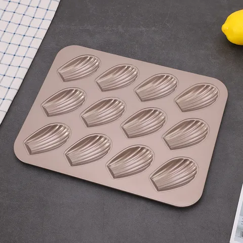 Carbon Steel Madeleine Pan Shell Shaped Non-Stick Multi-Cavity Baking Tray Gold Cake Mold For Home Kitchen Oven Baking