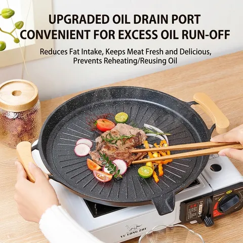 Korean Maifan Stone Non-stick Round Grill Pan Portable Outdoor BBQ Griddle Tray For Induction Cooktop And Gas Stove
