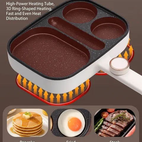 Machine à Petit-Déjeuner Électrique 4 en 1 Poêle Antiadhésive en Pierre Maifan pour Œufs Burger Steak Crêpe 900W Appareil de Cuisine