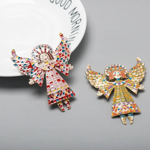 Painted Enamel Angel Girl Wings Alloy Brooch Cute Cartoon Character Lapel Pin Fashion Clothing Jewelry Accessory