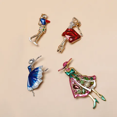 Elegant Alloy Rhinestone Ballet Girl Brooch Fashion Cartoon Character Enamel Pin Women Dress Coat Suit Jewelry Gift