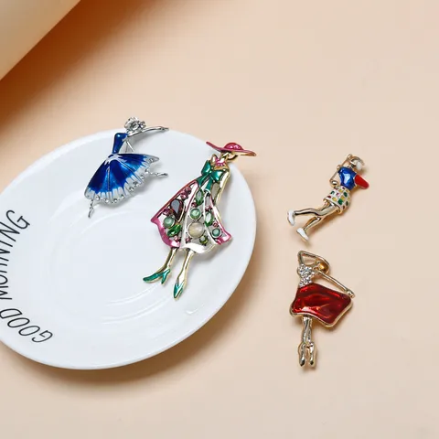 Elegant Alloy Rhinestone Ballet Girl Brooch Fashion Cartoon Character Enamel Pin Women Dress Coat Suit Jewelry Gift