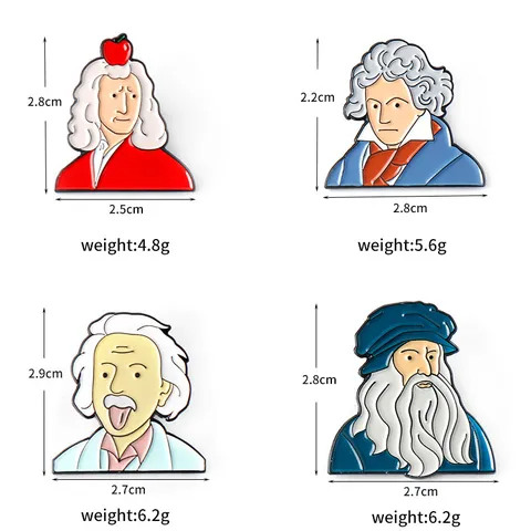 Historisch Figuur Cartoon Brooch Legering Gemailleerde Speld Leuke Wetenschapper Einstein Newton Mode Sieraden Cadeau Voor Studenten