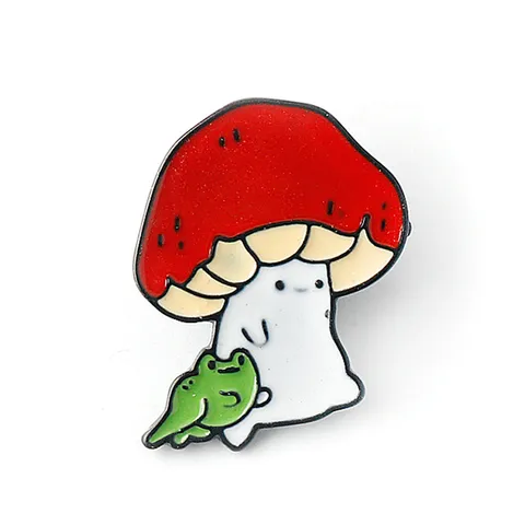 Simpatica Spilla con Rana Fungo Cartoon in Lega Galvanizzata Smalto Badge Creativo Spilla Risvolto Animale per Borsa Abiti Gioielli