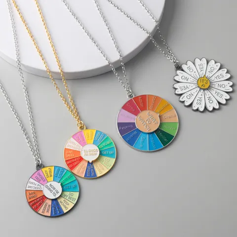 Creative Turntable Alloy Keychain Necklace Rotatable Rainbow Wheel Decision Pendant Fashion Jewelry Gift For Women Men