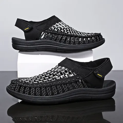 Sandali Intrecciati da Uomo Estate Esterni Spiaggia Scarpe Casual Traspiranti Antiscivolo Piatte Calzature Sportive da Passeggio