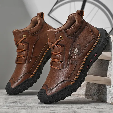 Men's Casual Boots Microfiber Leather Martin Boots Outdoor Non-Slip Lace-Up Fashion Footwear