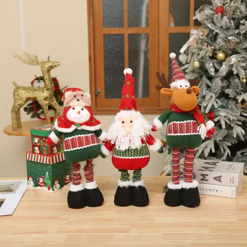 Retractable Long Leg Christmas Doll Desktop Decor Santa Claus Snowman Reindeer Plush Figurine Festive Home Table Ornament