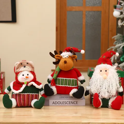 Christmas Knitted Sitting Doll Desktop Ornament Santa Claus Snowman Reindeer Plush Toy For Xmas Home Table Decoration