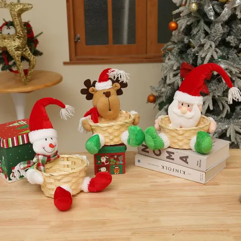 Weihnachten Home Dekoration Weihnachtsmann Schneemann Rentier Obstkorb Bambus Geflochten Schreibtisch Ornament Lagerung Korb