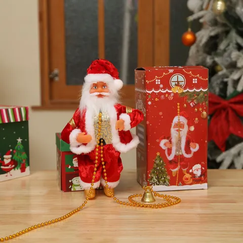 Electric Climbing Santa Claus On Rope With Gold Chain Beads Plush Plastic Christmas Hanging Decoration For Home Xmas Party Ornament
