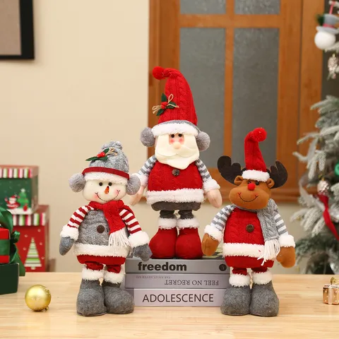 Weihnachten Teleskop Puppe Ornament Niedlich Gestrickter Stoff Weihnachtsmann Schneemann Elch Stehende Figur Für Feiertag Zuhause Tischdeko Geschenk