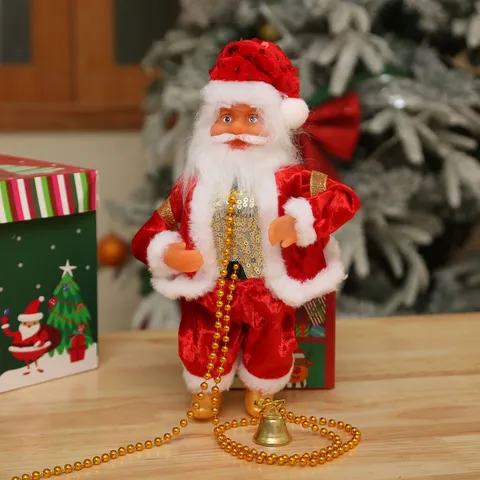 Electric Climbing Santa Claus On Rope With Gold Chain Beads Plush Plastic Christmas Hanging Decoration For Home Xmas Party Ornament