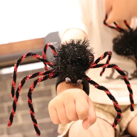 Halloween Plush Spider Decoration Costume Prop Slap Bracelet Headband Or Brooch For Party Haunted House Bar Festive Decor