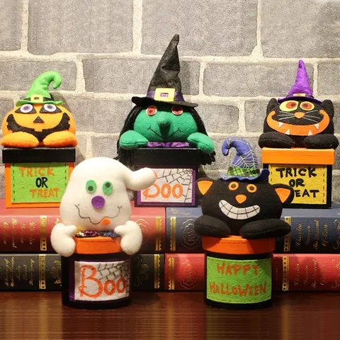 Halloween Süßigkeiten Box Spinnennetz Geist Kürbis Hexe Papier Geschenkboxen Samt Puppe Korb Party Desktop Ornamente