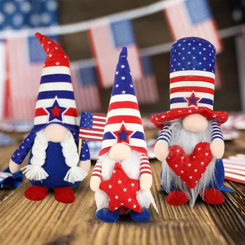 Patriotic Gnome Faceless Doll Independence Day Rudolph Plush Toy USA Stars Stripes Memorial Day Party Decoration Home Desk Ornament Gift