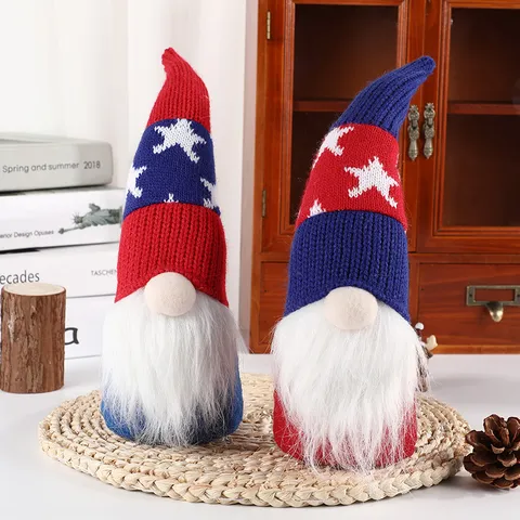 Independence Day Gnome Ornaments Patriotic Faceless Plush Doll Stars and Stripes Rudolph Elf Dwarf Desktop Decor For Home Party Gift