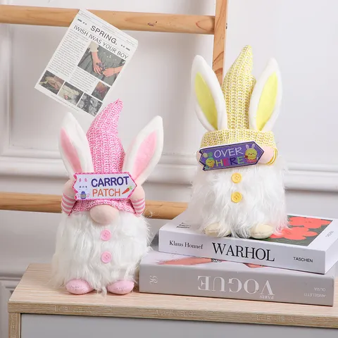 Easter Glowing Faceless Gnome Decoration Rabbit Ears Plush Doll For Desktop Party Home Festive Ornaments Knitted Gnome Toy