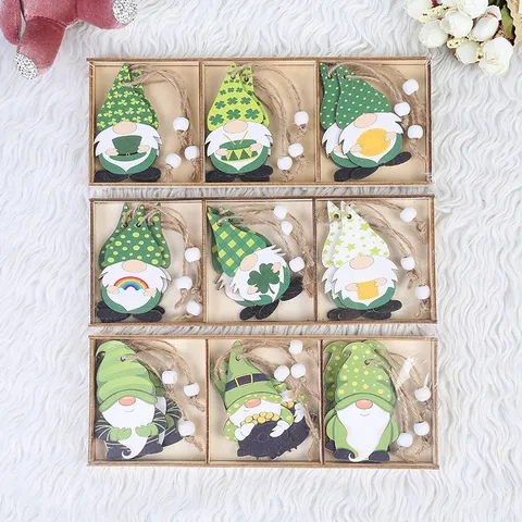 St Patrick Day Wooden Gnome Hanging Ornaments Green Clover Swedish Leprechaun Wood Slices Pendant With Twine For Irish Festival Party Home Decoration