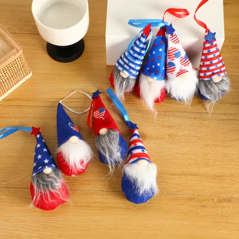 Independence Day Gnome Faceless Doll Pendant Patriotic Star Stripe Ornament Red White Blue Plush Gnome Hanging Decor For July 4th Party Home Decoration