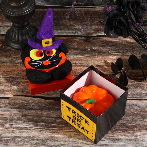 Halloween Plush Pumpkin Ghost Black Cat Witch Gift Box Candy Storage Box Festive Tabletop Party Decoration Ornament