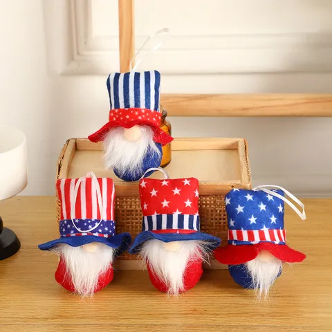 Patriotic Faceless Gnome Hanging Ornament Patriotic Rudolph Doll Decoration Stars And Stripes Fabric Gnome Plush Hanging Pendant For 4th Of July Home Holiday Party Decoration