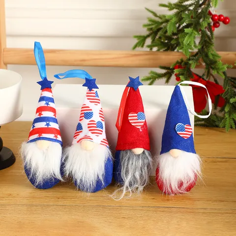Independence Day Gnome Faceless Doll Pendant Patriotic Star Stripe Ornament Red White Blue Plush Gnome Hanging Decor For July 4th Party Home Decoration