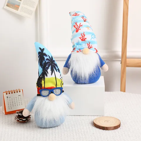 Summer Beach Gnome Nautical Decoration With Sunglasses Palm Tree Ocean Theme Handmade Faceless Doll For Home Party Table Decor