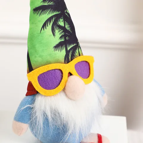 Hawaiian Style Faceless Gnome Plush Doll Cute Sitting Summer Decoration Ornament With Sunglasses Sandal For Beach Party Home Decor