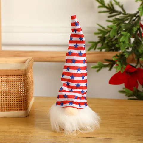 Independence Day Gnome Faceless Doll Decoration Lighted American Flag Patriotic Gnome Ornament Star Stripes Pointy Hat Plush Doll