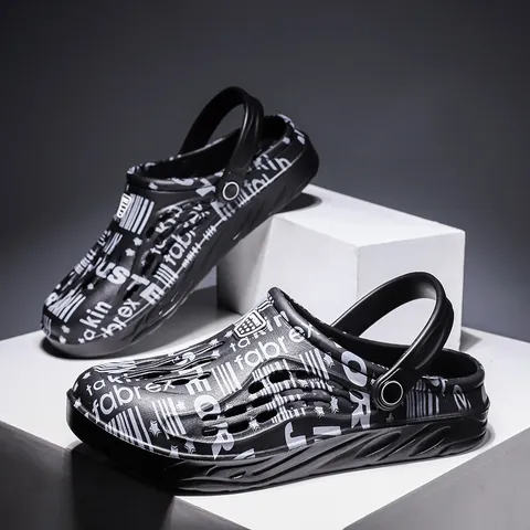 Heren Dames Zomer Buiten Tuin Clogs Casual Graffiti Bedrukt EVA Strand Sandalen Instapper Waterdichte Schoenen