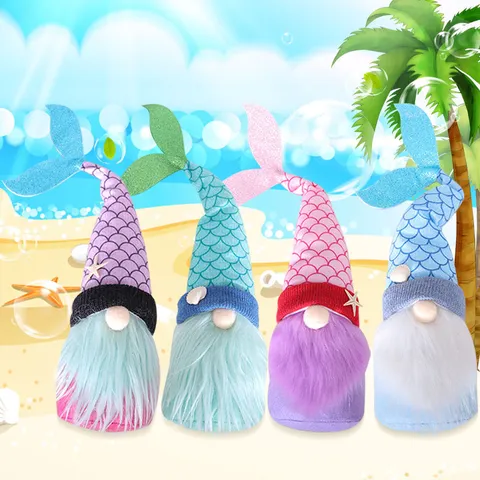 Ocean Mermaid Faceless Gnome Doll Sequin Tail Plush Rudolf Ornament For Home Decor Beach Party Photography Prop Decoration