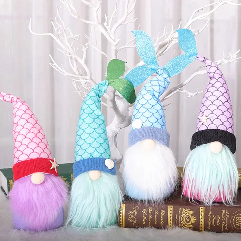 Ocean Mermaid Faceless Gnome Doll Sequin Tail Plush Rudolf Ornament For Home Decor Beach Party Photography Prop Decoration
