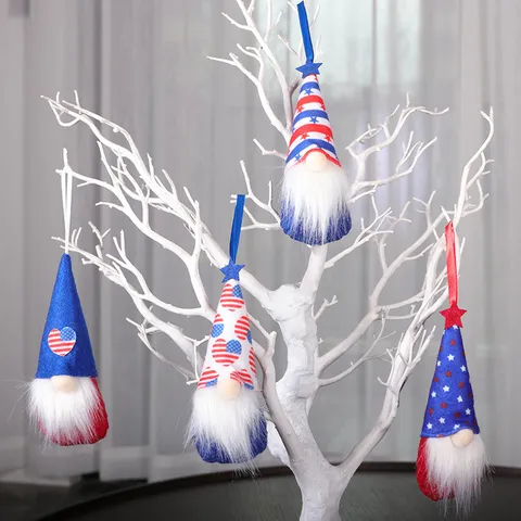 Independence Day Gnome Hanging Ornaments Red White Blue Star Stripe Patriotic Faceless Doll Plush Decorations Home Party July 4th