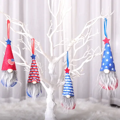 Independence Day Faceless Gnome Hanging Decoration American Patriotic Star Stripe Plush Dwarf Doll Ornament Home Party Decor