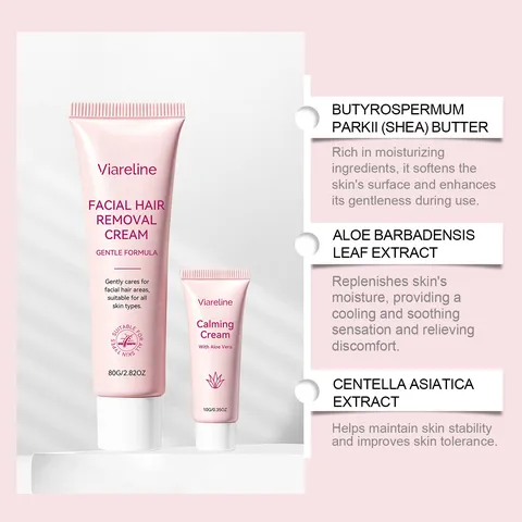 Kit Crème Dépilatoire Visage Crème Épilatoire Douce à l'Aloe Vera Et Crème Réparatrice Apaisante Pour Soin du Visage Femme