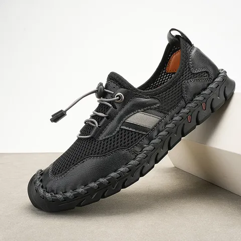 Heren Casual Mesh Schoenen Buiten Ademende Lederen Sneaker Grote Maat Sportschoenen