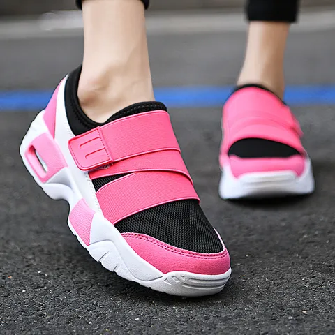 Scarpe da Ginnastica Casual da Donna Traspiranti in Maglia Sneaker Sportive da Corsa Piattaforma Chunky con Strappo
