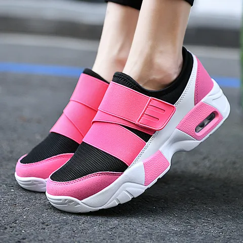 Scarpe da Ginnastica Casual da Donna Traspiranti in Maglia Sneaker Sportive da Corsa Piattaforma Chunky con Strappo