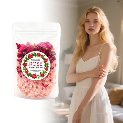 Rose Scented Bath Salt Natural Sea Salt With Dried Rose Petals Cleansing Moisturizing Body Care Relaxing Spa