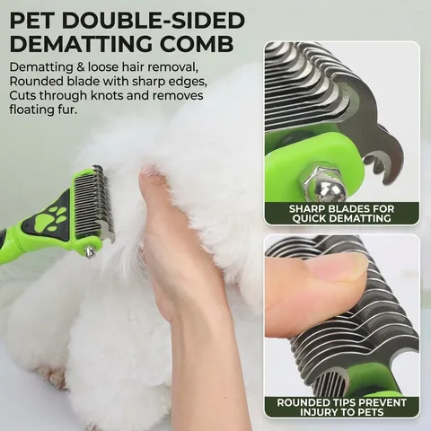 Green Black Pet Grooming Comb Stainless Steel Pins Anti-Slip Handle Cat Dog Shedding Hair Removal Tool