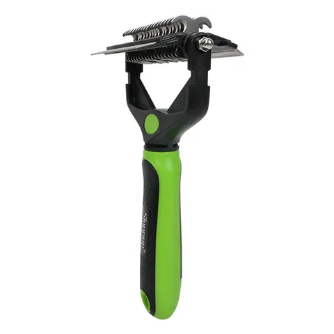 Green Black Pet Grooming Comb Stainless Steel Pins Anti-Slip Handle Cat Dog Shedding Hair Removal Tool