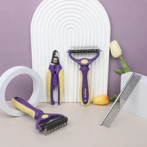 Pet Grooming Kit Dog Cat Deshedding Tool Stainless Steel Knot Removal Comb Nail Clipper Pet Hair Care Supplies