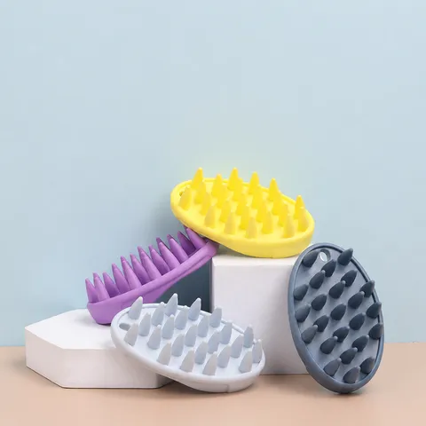 TPR Pet Bath Brush Dog Cat Grooming Massage Brush Soft Silicone Bristles Convenient Hanging Hole Pet Cleaning Tool