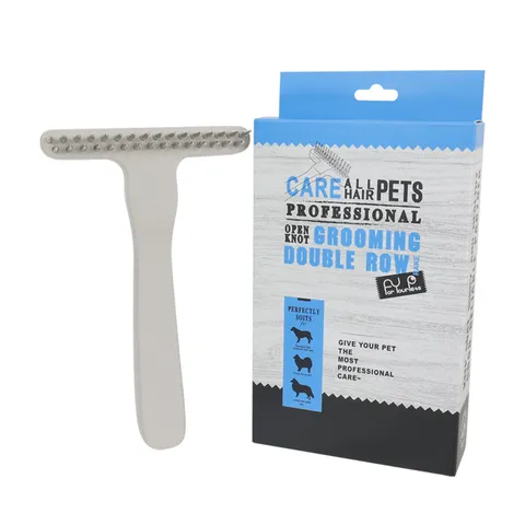 Pet Rake Comb Solid Wood Metal Double Row Pins Dog Grooming Tool for Detangling De-shedding Pet Hair Care Brush