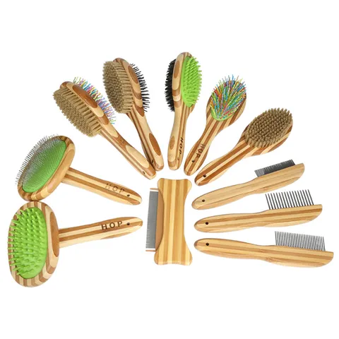 Natural Wooden Handle Pet Grooming Brush Double Sided Slicker Brush Deshedding Tool For Dogs Hair Care