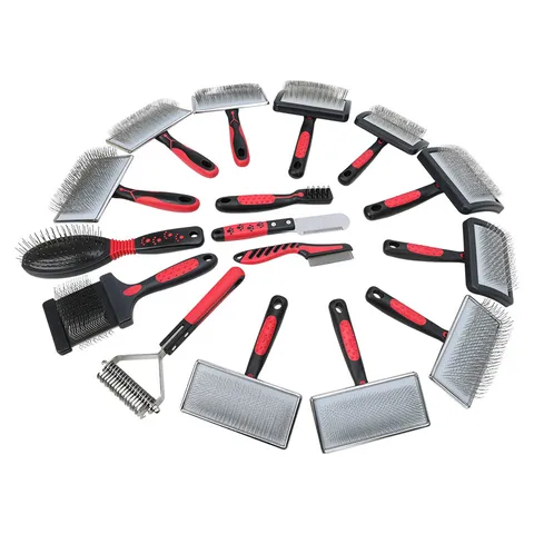 Red and Black Series Pet Grooming Comb Stainless Steel Pin Slicker Brush Flea Comb Dematting Rake Pet Hair Care Tool For Cats Dogs